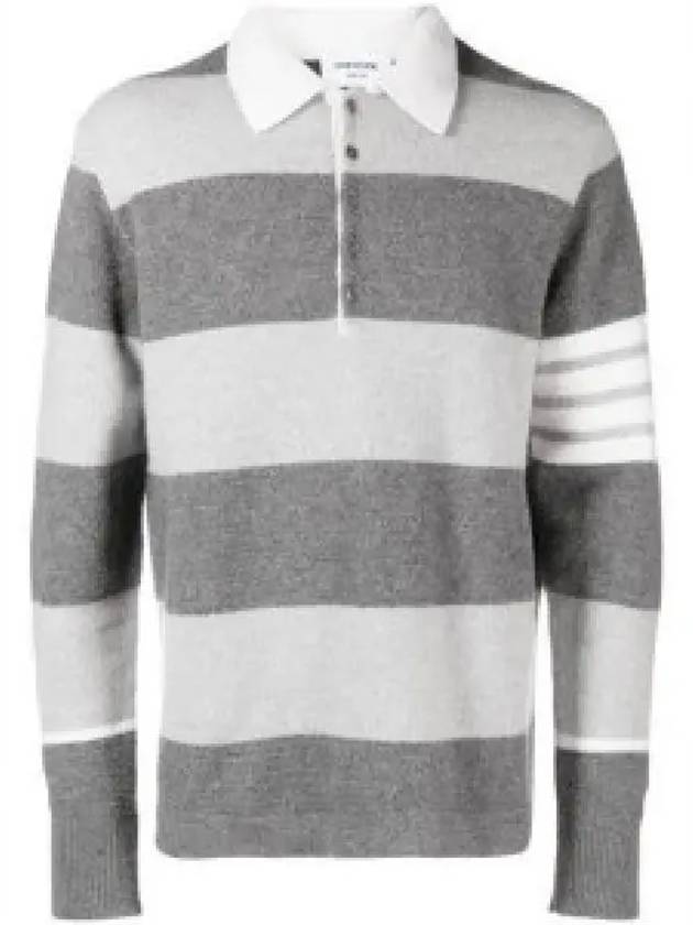 Rugby Striped Merino 4-Bar Long Sleeve Polo Shirt Grey - THOM BROWNE - BALAAN 2