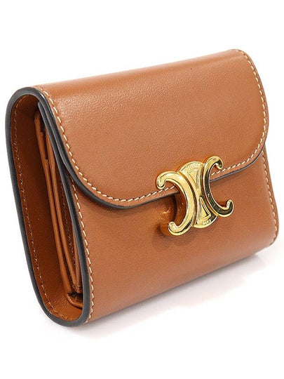 10D783BZG 04LU Brown Tan Shiny Lambskin Gold Plated Small Triomphe Flap Ring Wallet - CELINE - BALAAN 2