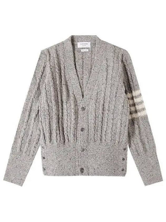 Donegal Twist Cable 4 Bar Classic V Neck Cardigan Light Grey - THOM BROWNE - BALAAN 2