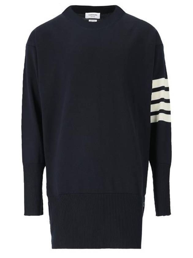 Milano Stitch Crewneck 4-Bar Cotton Crepe Knit Top Navy - THOM BROWNE - BALAAN 2