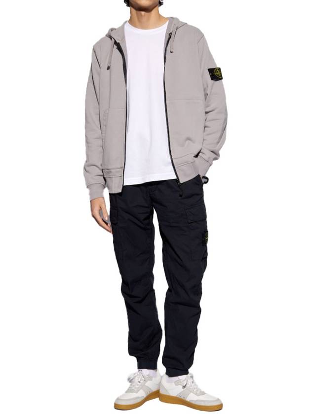 Garment Dyed Cotton Fleece Full Zip Hooded Jacket Light Grey - STONE ISLAND - BALAAN 5