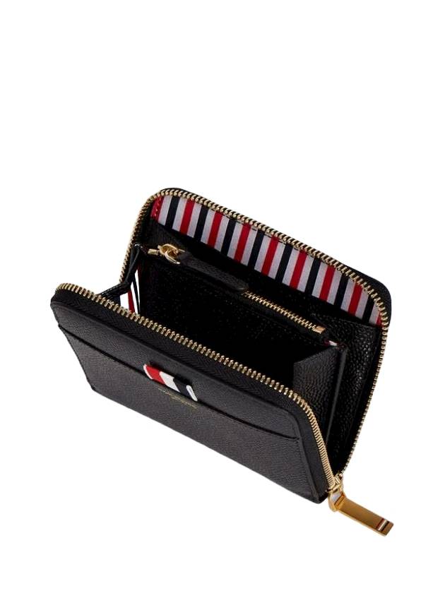 Three Stripes Pebble Grain Zipper Round Half Wallet Black - THOM BROWNE - BALAAN 4