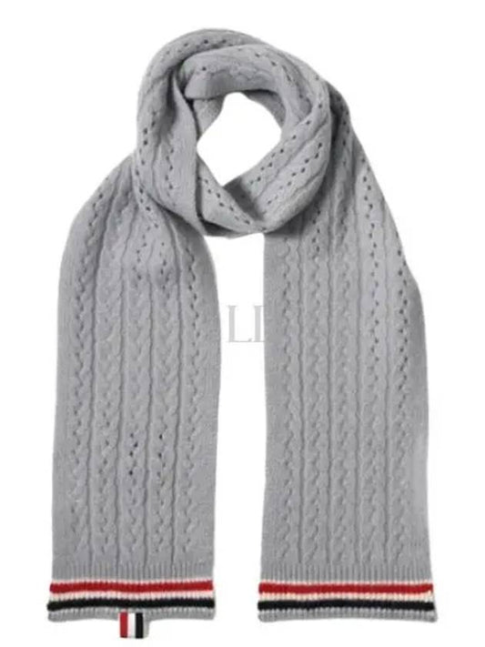 Wool Silk Cable Pointelle Muffler Light Grey - THOM BROWNE - BALAAN 2