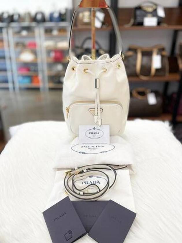 Women s Duet Bucket Bag White Leather 1BH038 Condition A - PRADA - BALAAN 1