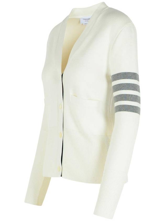 Cotton 4-Bar Milano Classic V-Neck Cardigan White - THOM BROWNE - BALAAN 3