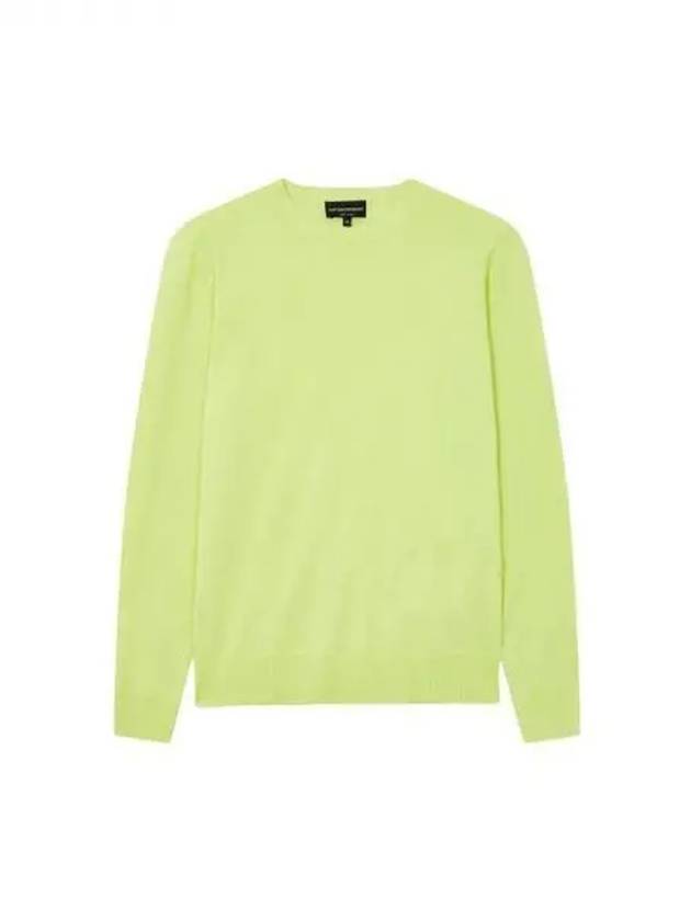 Men s Mini Logo Crew Neck Wool Knit Neon Yellow 271105 - EMPORIO ARMANI - BALAAN 1