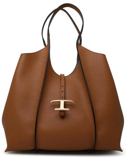 Logo T Timeless Leather Tote Bag Brown - TOD'S - BALAAN 2