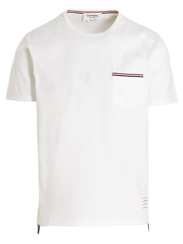 Men's Medium Weight Jersey Tipped Pocket Crewneck Short Sleeve T-Shirt White - THOM BROWNE - BALAAN 2