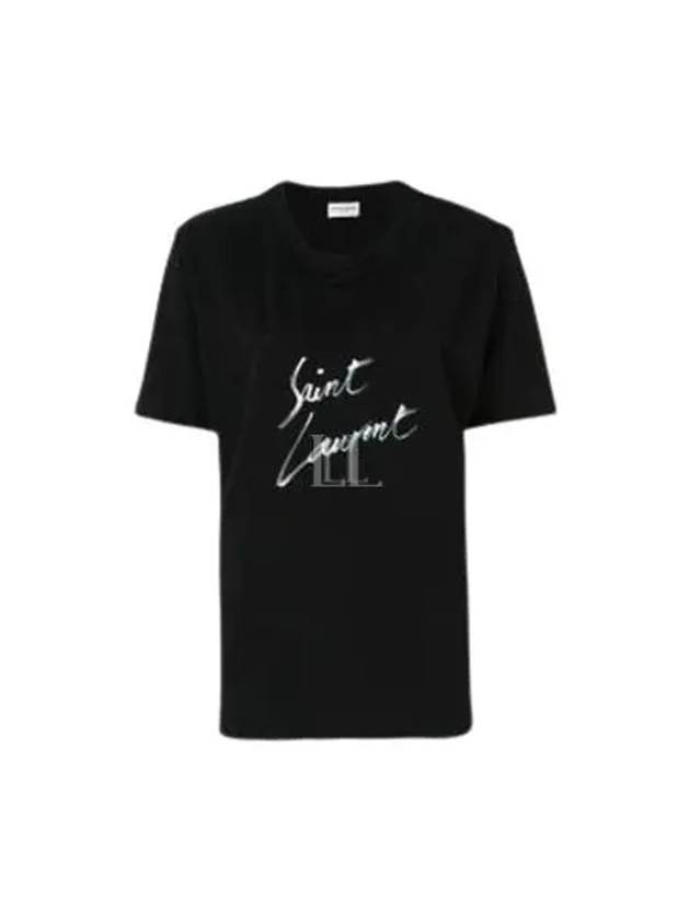 Painting Print Logo Short Sleeve T-Shirt Black - SAINT LAURENT - BALAAN 2