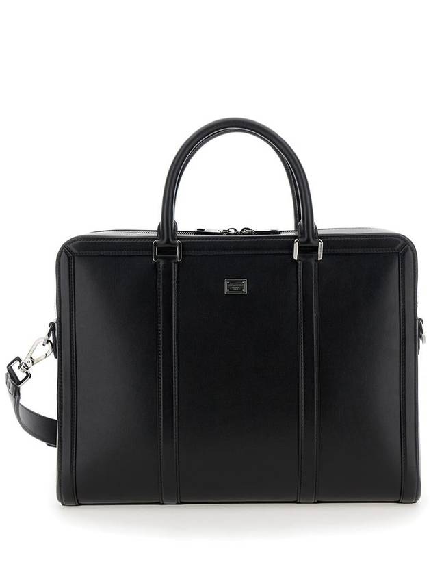 Black Handbag With Mini Logo Plaque In Leather Man - DOLCE&GABBANA - BALAAN 1