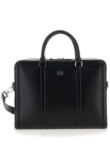 Black Handbag With Mini Logo Plaque In Leather Man - DOLCE&GABBANA - BALAAN 1