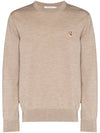 Fox patch crew neck knit FM00528KT1036BEIGEMELANGE - MAISON KITSUNE - BALAAN 1