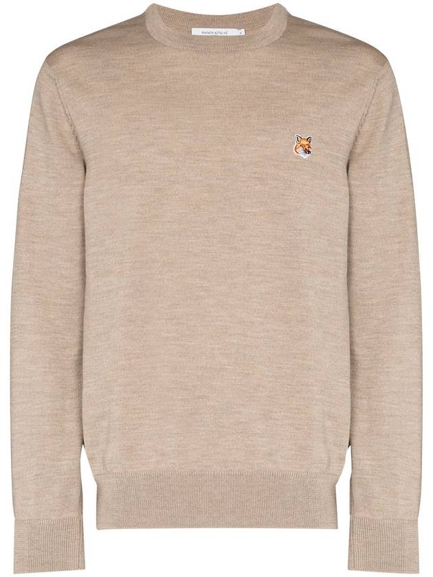 Fox patch crew neck knit FM00528KT1036BEIGEMELANGE - MAISON KITSUNE - BALAAN 1