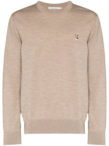 Fox patch crew neck knit FM00528KT1036BEIGEMELANGE - MAISON KITSUNE - BALAAN 1