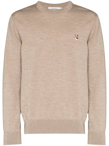 Fox patch crew neck knit FM00528KT1036BEIGEMELANGE - MAISON KITSUNE - BALAAN 1