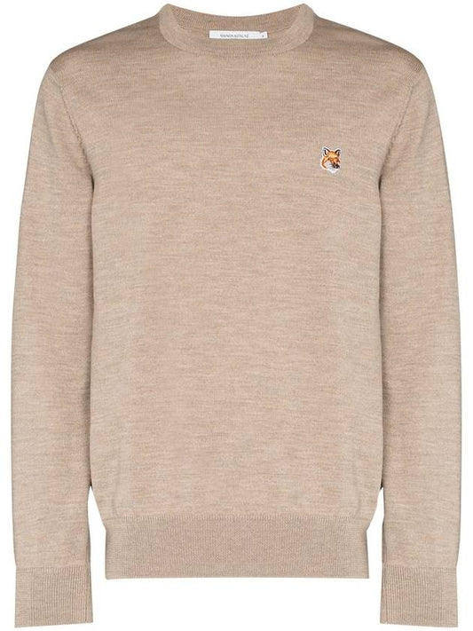 Fox patch crew neck knit FM00528KT1036BEIGEMELANGE - MAISON KITSUNE - BALAAN 1