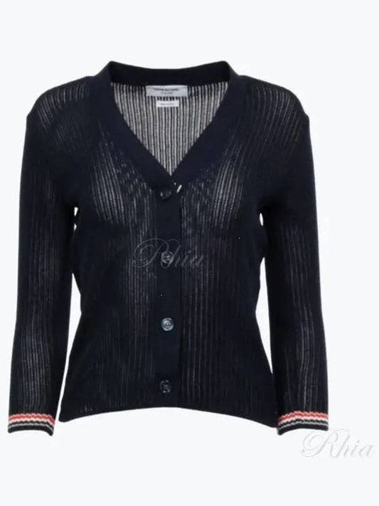 Thom Browne Pointelle RWB Striped Cardigan Navy - THOM BROWNE - BALAAN 2