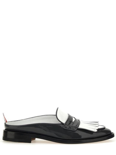 Kilt Varsity Soft Patent Penny Loafer Mule Grey White - THOM BROWNE - BALAAN 2