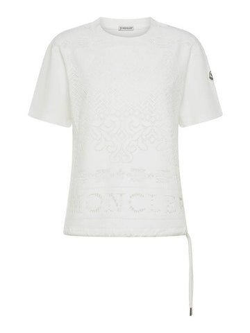 Lace Cotton Short Sleeve T-shirt White - MONCLER - BALAAN 1