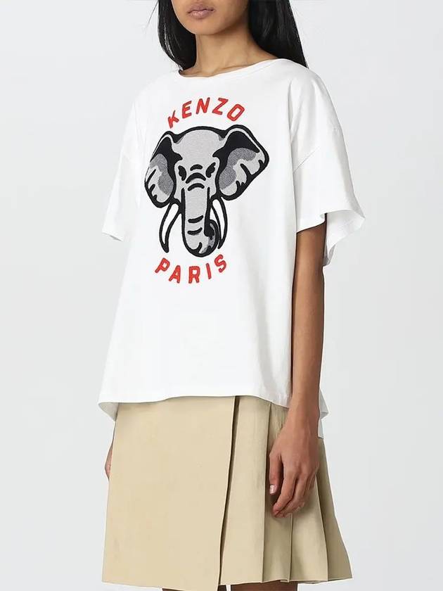 Elephant Cotton Short Sleeve T-Shirt White - KENZO - BALAAN 5