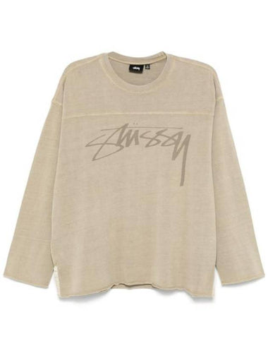 Football Crew Pigmented Dyed Long Sleeve T-Shirt Sand - STUSSY - BALAAN 1