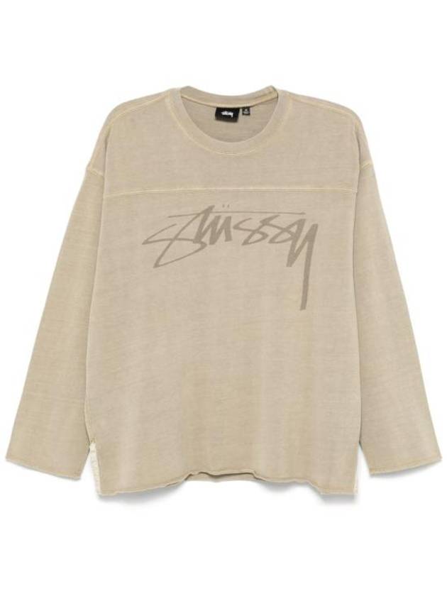 Football Crew Pigmented Dyed Long Sleeve T-Shirt Sand - STUSSY - BALAAN 1