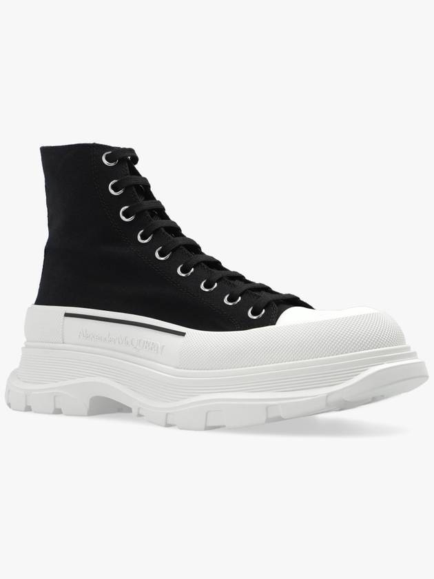 Men's Tread Lace-Up High Top Sneakers Black White - ALEXANDER MCQUEEN - BALAAN 5