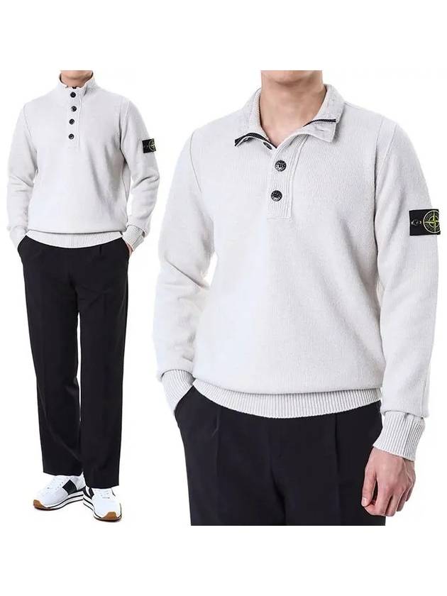 Wappen Patch Half Button Lambswool Knit Top Plaster - STONE ISLAND - BALAAN 3