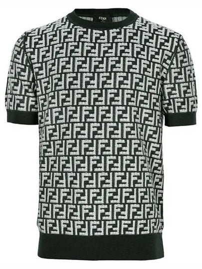 FF Motif Knitted Wool Short Sleeve T-shirt Green White - FENDI - BALAAN 2