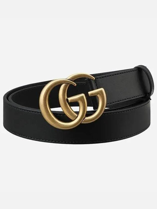 Men's GG Marmont Double G Buckle Gold Hardware Leather Belt Black - GUCCI - BALAAN 2