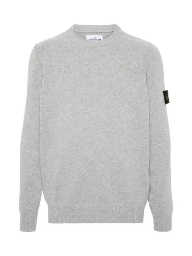 Logo Patch Lambswool Crewneck Knit Top Melange Grey - STONE ISLAND - BALAAN 4