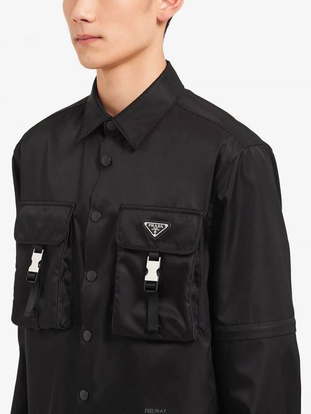 Re-Nylon Triangular Logo Pocket Long Sleeve Shirt Black - PRADA - BALAAN 3