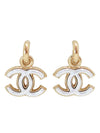 CC logo drop earrings gold white - CHANEL - BALAAN 1