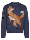 Fox Intarsia Comfort Knit Top Blue Melange - MAISON KITSUNE - BALAAN 2