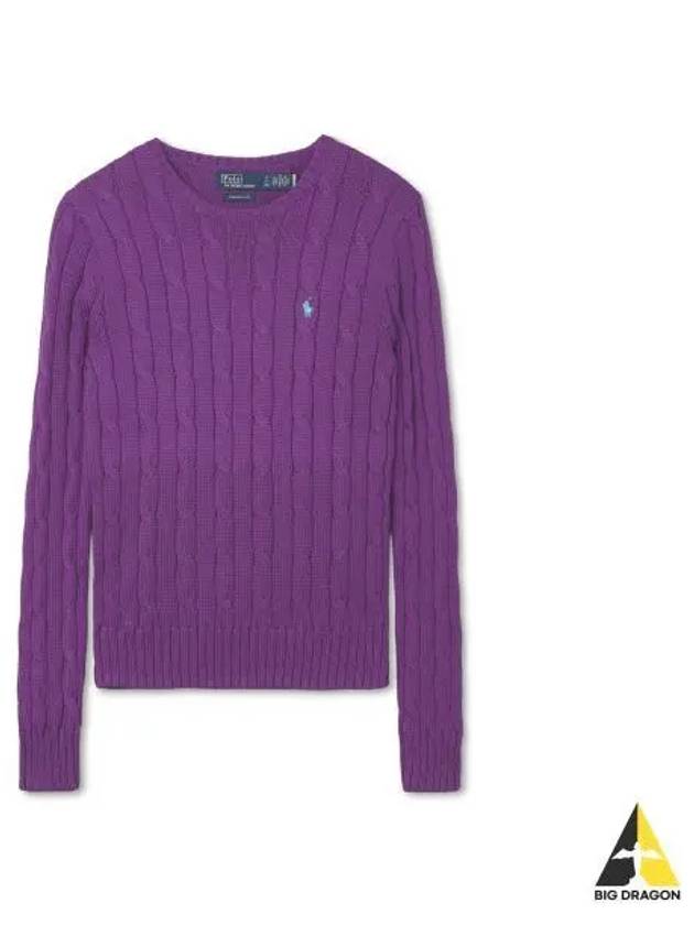 W cable knit cotton crewneck sweater purple - POLO RALPH LAUREN - BALAAN 1