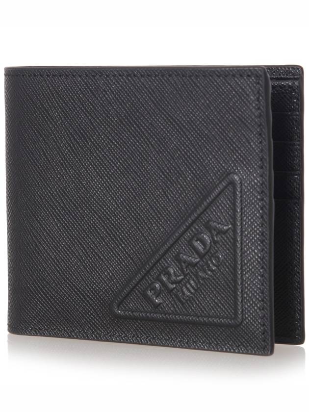 Triangle Logo Embossing Half Wallet Black - PRADA - BALAAN 3