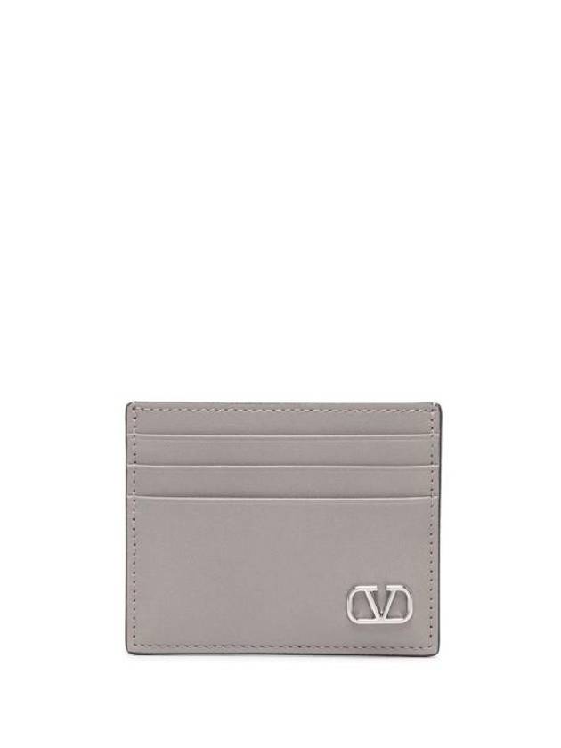 Men's V Logo Signature Leather Half Wallet Grey - VALENTINO - BALAAN 1