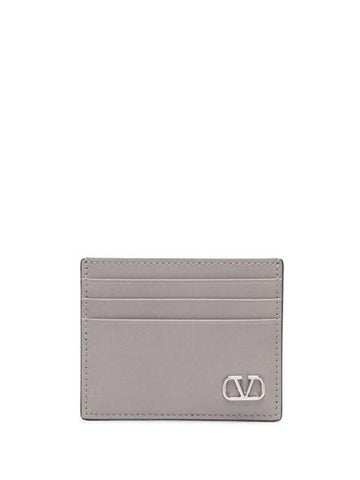 Men's V Logo Signature Leather Half Wallet Grey - VALENTINO - BALAAN 1