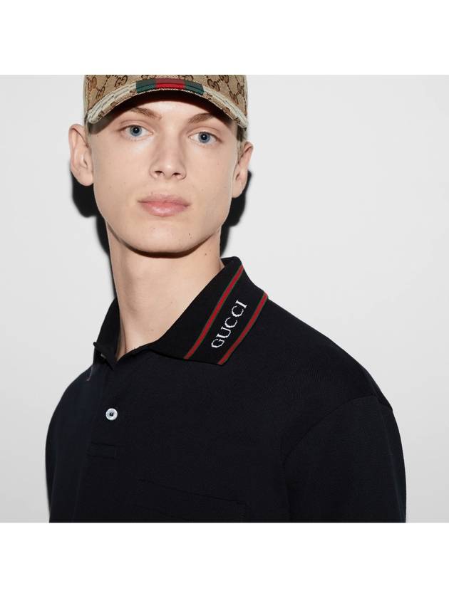 Logo Collar Cotton Polo Shirt Black - GUCCI - BALAAN 6