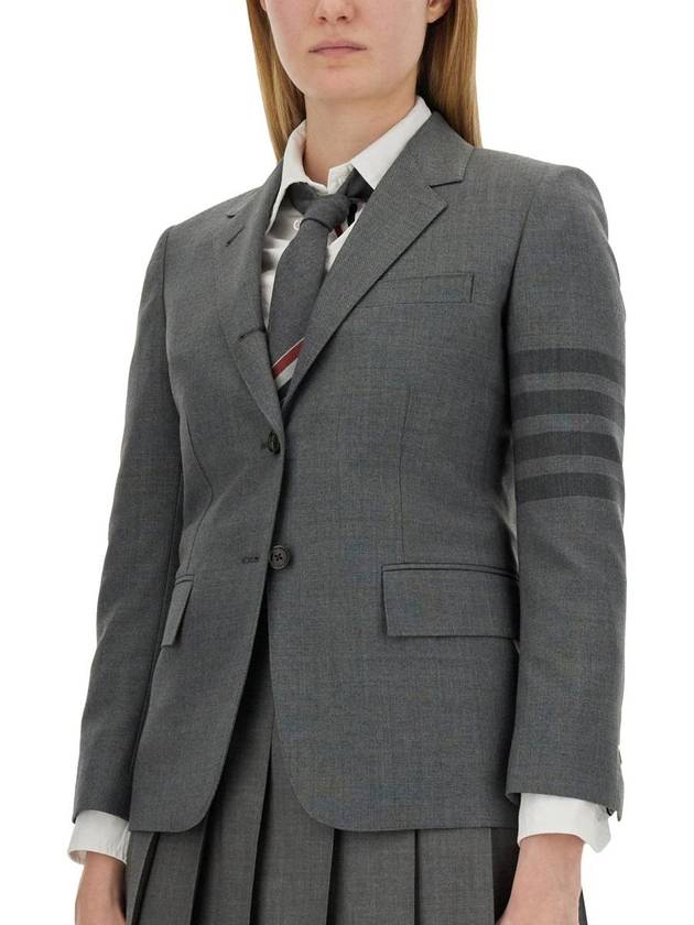 Women's Diagonal Stripe Single Breasted Wool Blazer Jacket Grey - THOM BROWNE - BALAAN 5