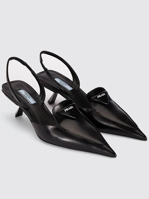 Brushed Leather Slingback Heels Black - PRADA - BALAAN 3