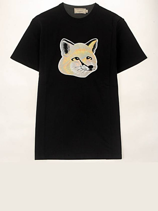 Big Pastel Fox Patch Short Sleeve T-Shirt Black - MAISON KITSUNE - BALAAN.