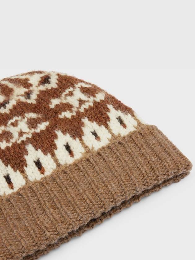 Triomphe Fair Isle Wool Beanie Camel - CELINE - BALAAN 4