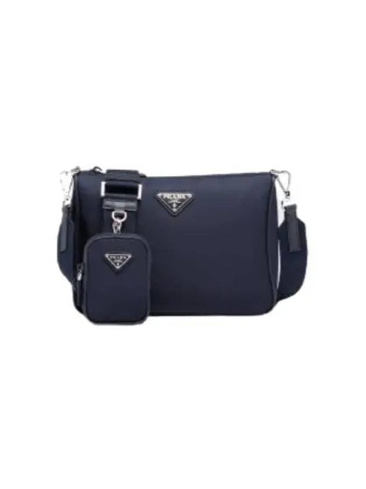 Triangular Logo Re-Nylon Saffiano Leather Shoulder Bag Midnight Blue - PRADA - BALAAN 2