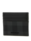 Logo Checked Leather Card Wallet Charcoal - BURBERRY - BALAAN 3