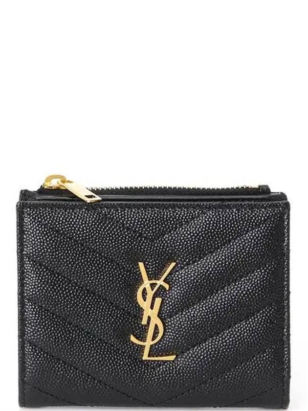 Cassandre Matelasse Grain De Poudre Embossed Leather Half Wallet Black - SAINT LAURENT - BALAAN 2