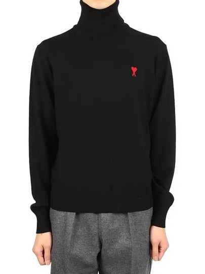 Men's Heart Logo Wool Turtleneck Black - AMI - BALAAN 2