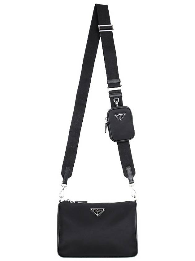 Triangle Logo Re-Nylon Saffiano Leather Shoulder Bag Black - PRADA - BALAAN 4