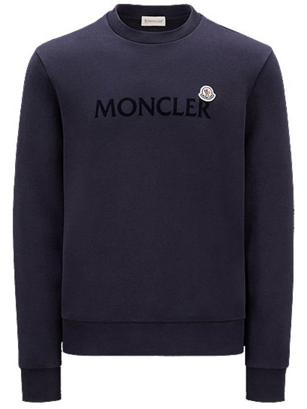 Men's Logo Patch Crew Neck Cotton Fleece Sweatshirt Night Blue - MONCLER - BALAAN 2