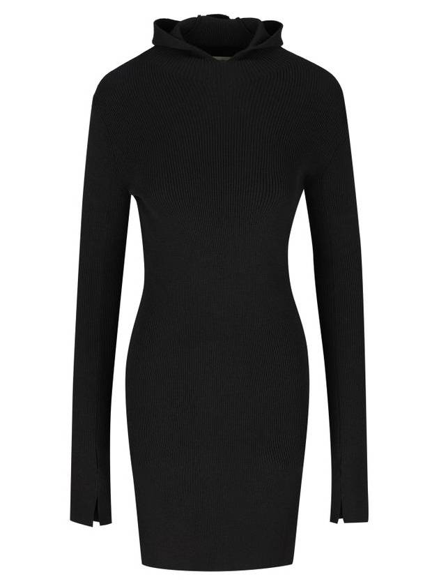 Long Sleeve Hooded Wool Silk Short Dress Black - FENDI - BALAAN 2